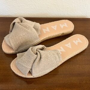 Manebi Tan Organic Hemp Knot La Havana Espadrille Jute Sole Slide Sandals 39 NWT